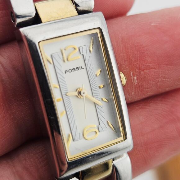 Fossil Women's Two Tone Rectangle Dial Watch Wide Link Bracelet Band ES-1771 - Picture 3 of 7
